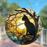 1PC Black Cat Before Sunset Art Stained Window Hanging Sun Catcher Sunshade Cat Lover Gift For Mom Family Lover Friends Acrylic