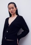 Rhinestone-button Cardigan - Black