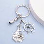 Fashion Ship Rudder Sailboat Lighthouse Navigation Keychain For Men Alloy Pendant For Backpack