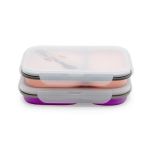 Collapsible Silicone Lunch Box 2 Compartment Food Container - Pink And Purple