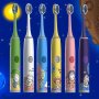 2PCS Electric Toothbrush With 12 Brush Heads Battery Powered Cartoon Space Series Electric Toothbrush For 3-13 Years Old Extra-soft Bristle Brush Head Cleans Without