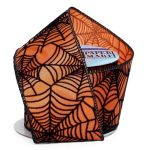 2 1 2" X10 Yards Orange black Spider Web Flocked Wired Ribbon Halloween