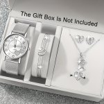 Charming 6PCS Heart-shaped Quartz Watch & Jewelry Set - Sparkling Fashion Perfect Gift For Her Occasions