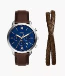 Fossil Chronograph Brown Leather Men's Watch And Bracelet Set FS6018SET