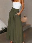 Fake Drawstring Slant Pockets Wide Leg Pants Casual High Waist Versatile Pants For Spring & Summer Women's Clothing