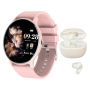 Women's Pink Smartwatch + Bluetooth Earbuds Set Gift For Her