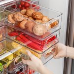 1PC Stackable Refrigerator Storage Organizer Bins Transparent Food-safe Fridge Preserver Plastic Kitchen Produce Box For Vegetab