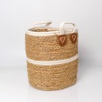 Cotton bulrush Basket With Handle Small - Cream