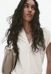 V-neck Top - Cream & Beige Striped