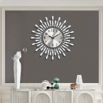 1PC Silvery Modern Simple Metal Wall Clock Decoration Living Room Bedroom Kitchen Office Battery Powered Silent No Ticking Wall