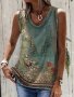 Floral Print V Neck Tank Top Vintage Sleeveless Top For Spring & Summer Women's Clothing