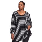 Donnay Plus Size Long Length Tunic With Ruch Sleeves - Black & White
