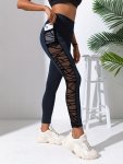 Black Mesh Stitching Pocket Sports Leggings High Waist Hip Lifting Slimming Yoga Fitness Workout Gym Casual Pants Women's Active