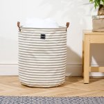Canvas Laundry Basket Bold Grey Stripe