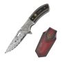 Premium Stainless Damascus Folding Pocket Knife With Leather