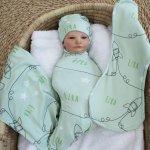 Wrap Set Swaddle Set Space Rocket Set Sage Green Background