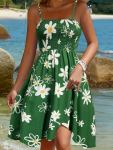 Polka Dot Shirred Spaghetti Strap Dress Vacation A-line Leeveless Cami Dress For Spring & Summer Women's Clothing