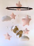 Sleepy Bear Pink Stars - Felt Baby Mobile