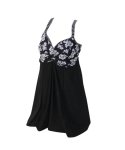Ladies Half Print Strappy Swimdress - 52 Blk wht