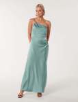 Kelly One Shoulder Satin Maxi Dress - 18 Smoke Blue