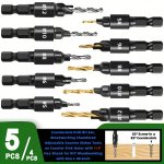 4 5PCS Woodworking Countersink Drill Bit Set With 2.54 10.16CM Hex Shank For Diy Woodworking With One L-wrench 5 6 8 10 12