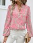 Vintage Floral Print V-neck Blouse Elegant Lantern Sleeve Button Decor Top For Spring & Fall Women's Clothing