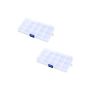 2-PACK Clear Plastic Storage Box - Removable Dividers 10-15 Compartments