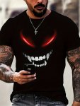 Devil Smile Print Men's Short Sleeve New Summer Trend Leisure Sports Loose Fashion Crew Neck T-Shirt Comfortable Top For Daily W