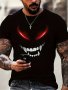 Devil Smile Print Men's Short Sleeve New Summer Trend Leisure Sports Loose Fashion Crew Neck T-shirt Comfortable Top For Daily Wear