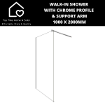 Chrome Walk-in Shower With Support Arm - 1000 X 2000MM