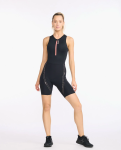 Women's Aero Front Zip Trisuit Black Hyper Coral - Large