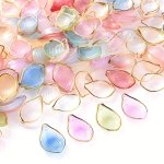 50PCS Multicolor Flower Petal Beads With Golden Trim 15X22MM - Acrylic Charms For Diy Jewelry Making Earrings & Necklace Pendant