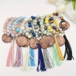 1PC Leopard Print Wooden Beads Handmade Beaded Spotted Wooden Beads Bracelet Handmade Tassel Bangles Sawdust Keychain