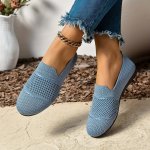 Women's Knitted Flat Shoes Lightweight & Breathable Slip On Shoes Casual Daily Wear Flat Walking Shoes