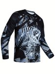 Fashion Fish Skeleton Digital Print Men's Long Sleeve Crew Neck Lightweight And Breathable Active T-Shirt Spring Fall Outdoor Fi