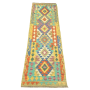 237 X 78CM Hand Woven Shades Of Green/multi Color Kilim Afghan Rug