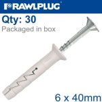 Nyl Nail-in Fixing 6X40MM + Csk Head X30 -bag