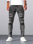 Men's Casual Ripped Biker Jeans Chic Street Style Skinny Jeans