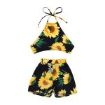Sunflower Shorts With Matching Tie Back Crop Top