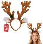 Nicky Bigs Novelties Morph Adult 4 Pack Reindeer Antlers Holiday Headband - Deer Antler Horns And Ears - Christmas Holly Berries