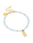 Tweens Gold Plated Stainless Steel Blue Facet Bead & Bear Charm Bracelet