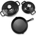 5-PC Black Enamel Cast Iron Pot & Skillet Set