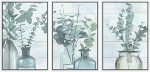 WALL26 Framed Canvas Print Wall Art Set Green Forest Leaves In Teal Bottle Vases Floral Wilderness Watercolor Modern Art Chic Gr