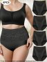 4pcs Women's Plus Elegant Panties Plus Size Contrast Lace High Waist Tummy Control Breathable Briefs