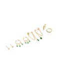 Goldair Gold Plated Green Cubic Zirconia Ear Cuff & Huggie Earrings 4-PACK