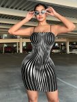 Striped Print Spaghetti Strap Dress Sexy Backless Bodycon Dress For Summer Women's Clothing