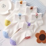 5 Pairs Floral Pattern Socks Cute & Sweet Colorblock Short Socks Women's Stockings & Hosiery