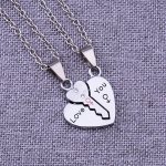 2PCS SET Simple Creative Heart Embedded Key Love You Couple Stainless Steel Pendant Necklace Friendship Relationship Promise Lov