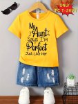 Casual Trendy Boys' Summer Top - My Aunt Says... Print Short Sleeve Crew Neck T-Shirt - Trendy Tee Tops Gift