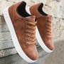 Men's Solid Lace-up Skateboard Shoes With Pu Leather Uppers Fashion Comfortable Non-slip Outdoor Shoes Walking Jogging Sneakers